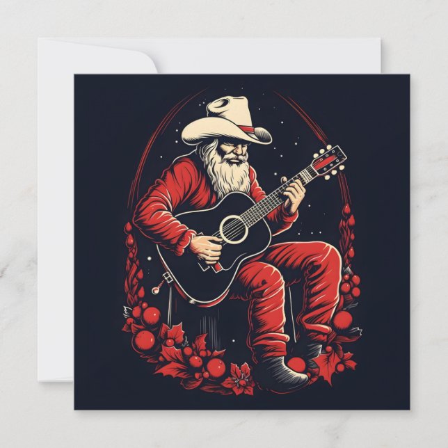 Cartes Pour Fêtes Annuelles Père Noël de Noël jouant de la guitare  (Devant)