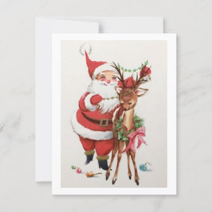 Cartes Pour Fêtes Annuelles Père Noël de Noël Vintage avec Cerf de Bébé