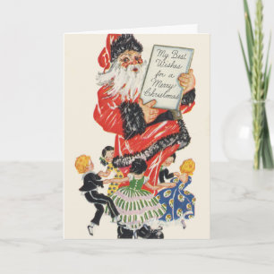 Cartes Pour Fêtes Annuelles Père Noël de Noël vintage et danse d'enfants