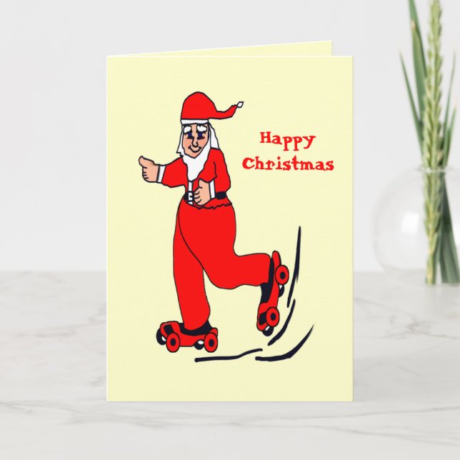 Cartes Pour Fêtes Annuelles Père Noël de patinage (Devant)