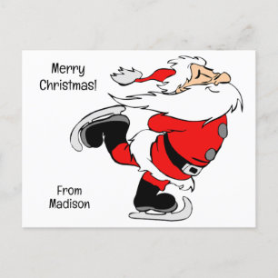 Cartes Pour Fêtes Annuelles Père Noël de patinage de texte personnalisé