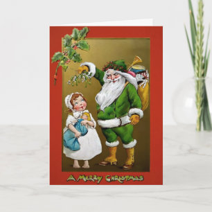 Cartes Pour Fêtes Annuelles Père Noël Déplaisant vintage avec petite fille Mis