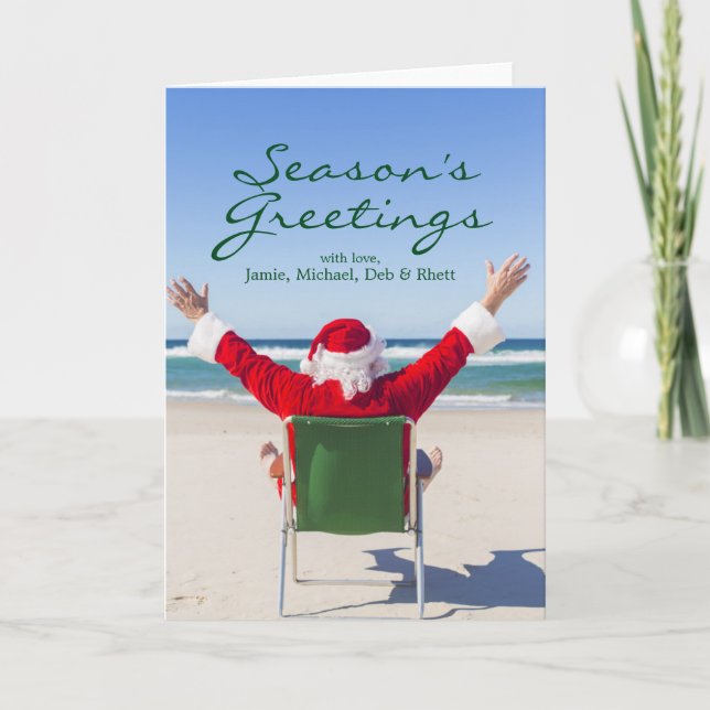 Cartes Pour Fêtes Annuelles Père Noël détendant sur une plage australienne (Devant)