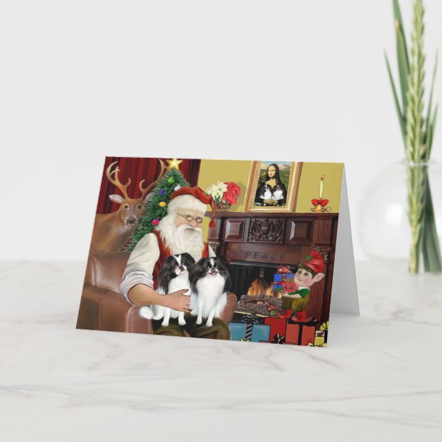 Cartes Pour Fêtes Annuelles Père Noël : Deux Chins Japonais (Devant)