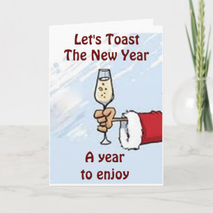CARTES POUR FÊTES ANNUELLES PÈRE NOËL DIT HEUREUX NOUVEL AN AVEC UN TOAST