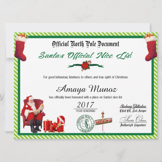 Cartes Pour Fêtes Annuelles Père Noël - Document officiel du pôle Nord (Devant)