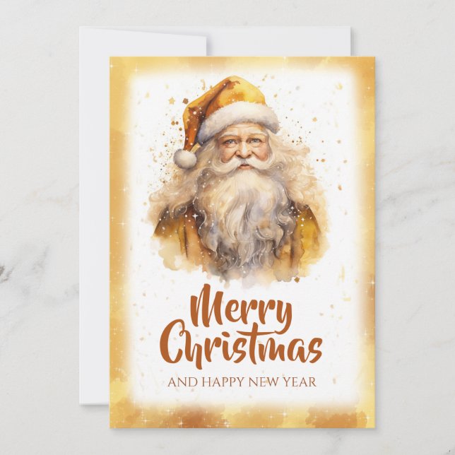 Cartes Pour Fêtes Annuelles Père Noël doré aquarelle (Devant)