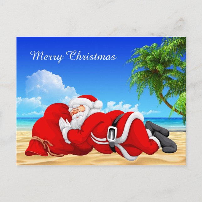 Cartes Pour Fêtes Annuelles père Noël dormant sur la plage (Devant)