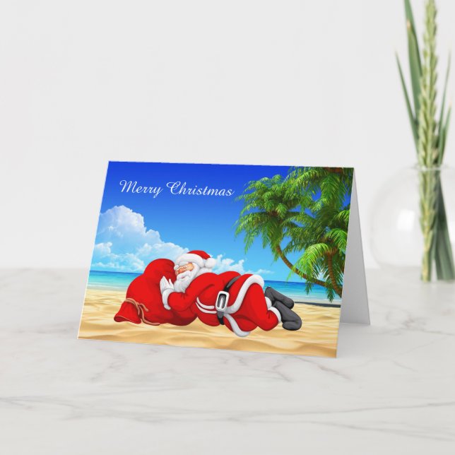 Cartes Pour Fêtes Annuelles père Noël dormant sur la plage (Devant)
