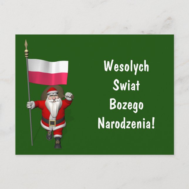 Cartes Pour Fêtes Annuelles Père Noël Doux Avec Drapeau De Pologne (Devant)