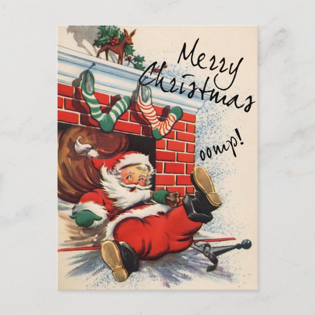 Cartes Pour Fêtes Annuelles Père Noël Down the Chimney (Devant)