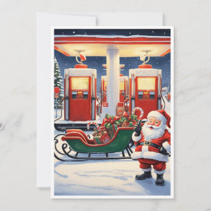 Cartes Pour Fêtes Annuelles Père Noël drôle hilarant dans une station-service