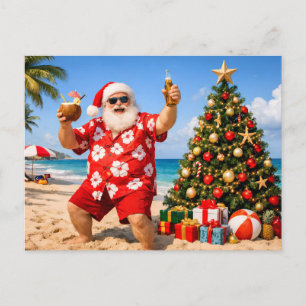 Cartes Pour Fêtes Annuelles Père Noël drôle sur une île de plage tropicale