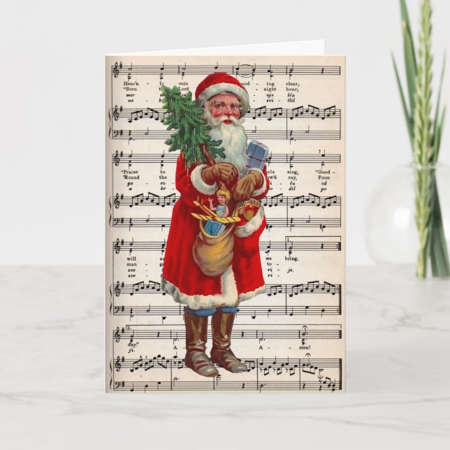 Cartes Pour Fêtes Annuelles Père Noël Du Vieux Monde Avec Carol Ancien (Devant)