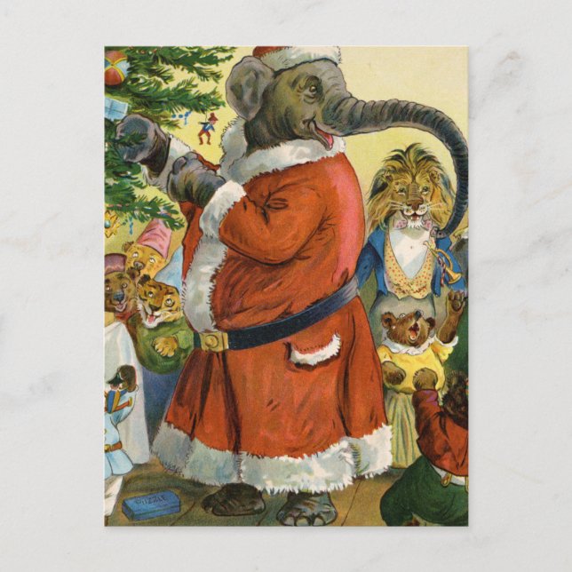 Cartes Pour Fêtes Annuelles Père Noël Elephant célèbre un Noël animal (Devant)