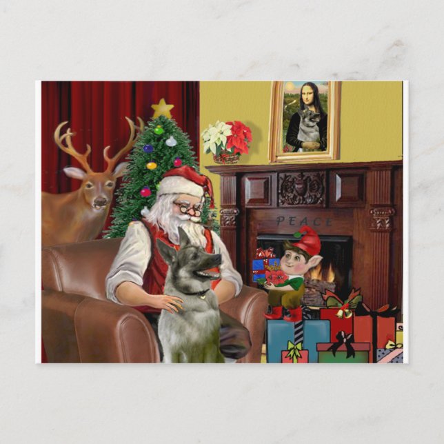Cartes Pour Fêtes Annuelles Père Noël Elkhound norvégien (Devant)