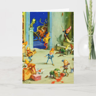 Cartes Pour Fêtes Annuelles Père Noël Elves Occupés à son atelier sur le pôle