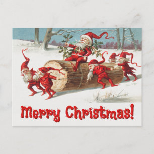 Cartes Pour Fêtes Annuelles Père Noël Elves vintage
