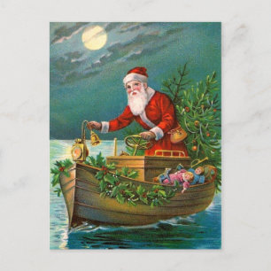 Cartes Pour Fêtes Annuelles Père Noël en bateau