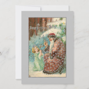 Cartes Pour Fêtes Annuelles Père Noël en Forêt d'hiver avec Angel