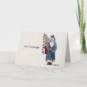 Cartes Pour Fêtes Annuelles Père Noël en manteau vert et sac