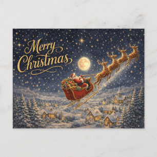 Cartes Pour Fêtes Annuelles Père Noël en or magique Nuit de Noël ciel Joyeux N