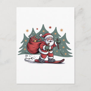 Cartes Pour Fêtes Annuelles Père Noël en snowboard Cadeau de Noël Snowboardeur