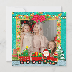 Cartes Pour Fêtes Annuelles Père Noël en train, photo de Noël et de vacances