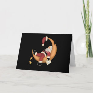 Cartes Pour Fêtes Annuelles père Noël endormi sur la lune