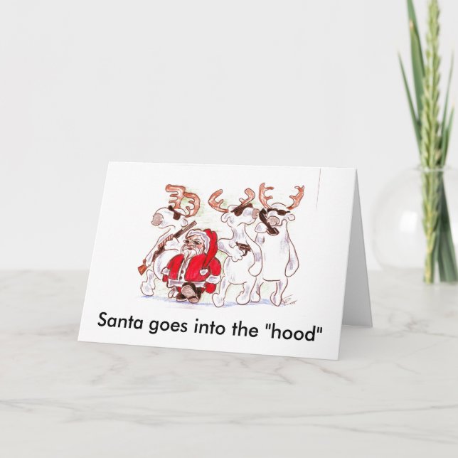 Cartes Pour Fêtes Annuelles Père Noël entre dans le "capot" (Devant)