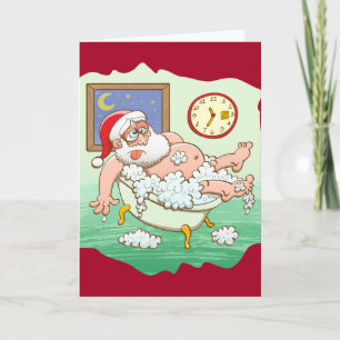 Cartes Pour Fêtes Annuelles Père Noël épuisé prendre un bain après la livraiso