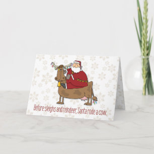 Cartes Pour Fêtes Annuelles Père Noël est monté Noël drôle de vache