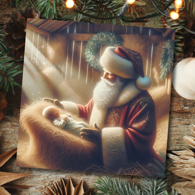Cartes Pour Fêtes Annuelles Père Noël et bébé Jésus Noël (Créateur téléchargé)