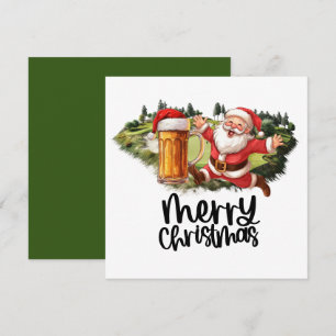 Cartes Pour Fêtes Annuelles Père Noël et bière pour Noël Funny Golfer