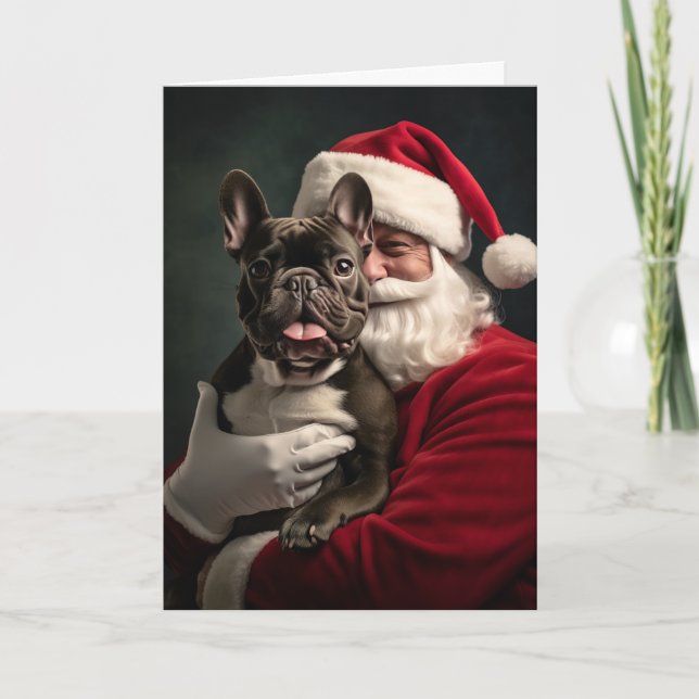 Cartes Pour Fêtes Annuelles Père Noël et Bouledogue Français (Devant)