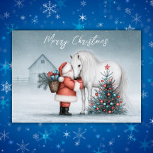 Père Noël et Cheval Blanc Magique Noël d'Hiver de