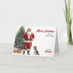 Cartes Pour Fêtes Annuelles Père Noël et chien Beagle Noël
