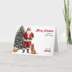 Cartes Pour Fêtes Annuelles Père Noël et chien Spitz finlandais Noël