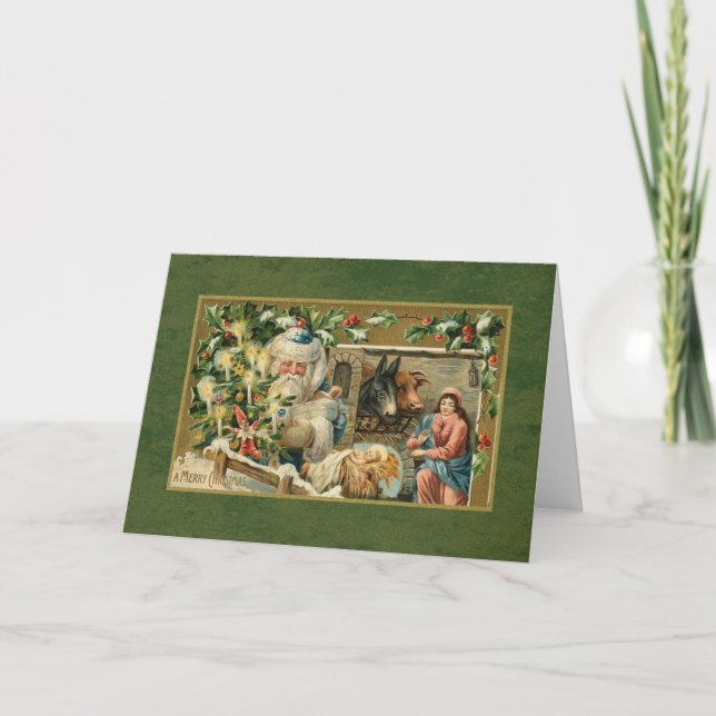 Cartes Pour Fêtes Annuelles Père Noël et crèche (Devant)