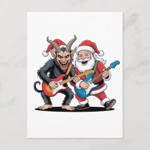 Cartes Pour Fêtes Annuelles Père Noël et Krampus Rock de Noël Evil