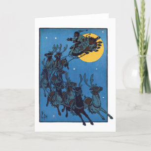 Cartes Pour Fêtes Annuelles Père Noël et Reindeer Retro Noël Vintage