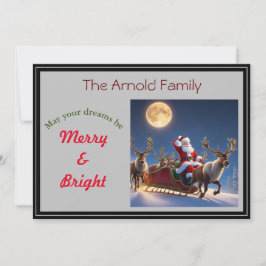 Cartes Pour Fêtes Annuelles Père Noël et rennes avec pleine lune