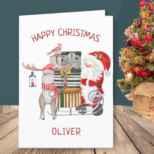 Cartes Pour Fêtes Annuelles Père Noël et rennes avec Sleigh Personnalisé Kids
