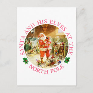 Cartes Pour Fêtes Annuelles Père Noël et ses elfes au pôle Nord