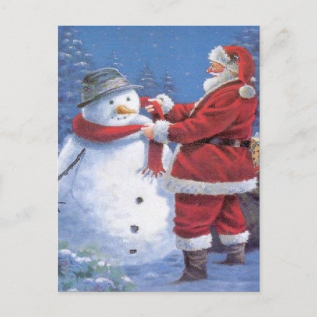 Cartes Pour Fêtes Annuelles Père Noël et Snowman (Devant)