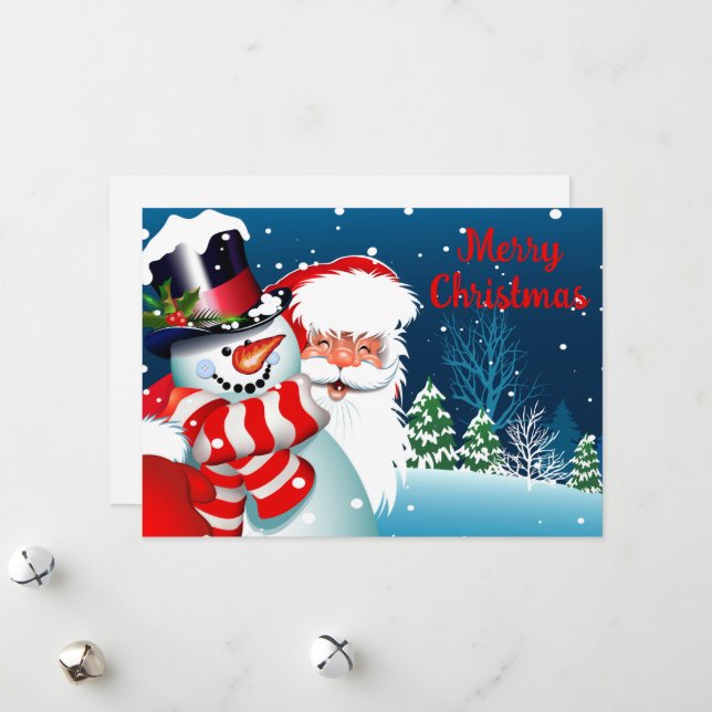 Cartes Pour Fêtes Annuelles Père Noël et Snowman (Devant/Arrière en situation)