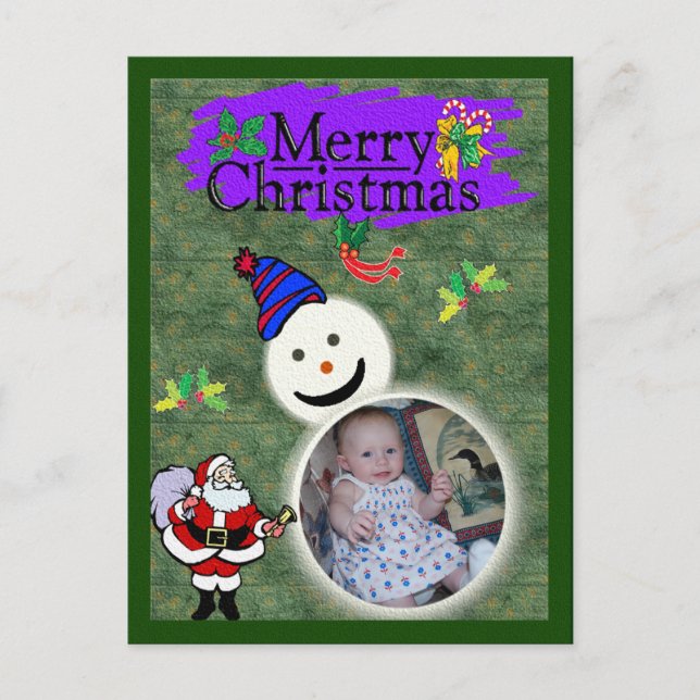 Cartes Pour Fêtes Annuelles Père Noël et Snowman Ajouter votre photo Noël (Devant)
