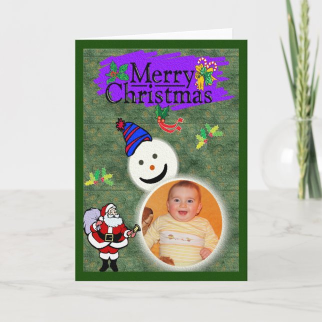 Cartes Pour Fêtes Annuelles Père Noël et Snowman Ajouter votre photo Noël (Devant)