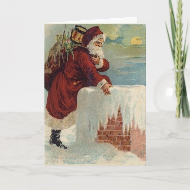Cartes Pour Fêtes Annuelles Père Noël et son renne (Devant)