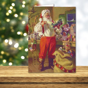 Cartes Pour Fêtes Annuelles Père Noël et Toys Vintage Christmas Card